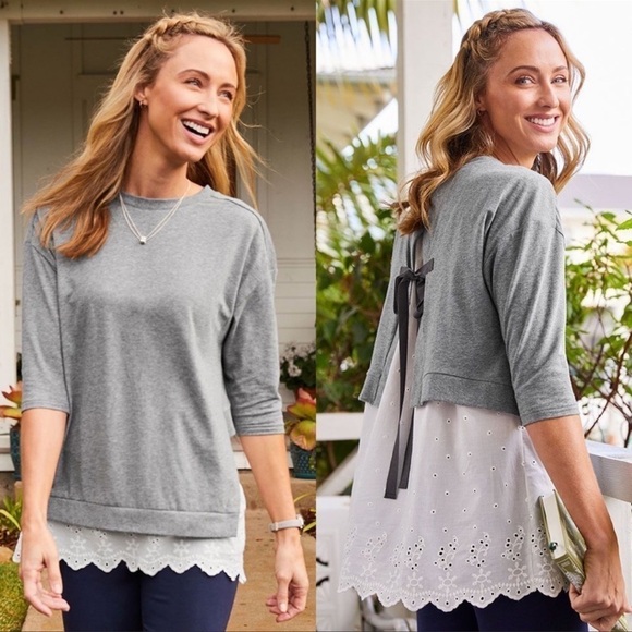 MATILDA JANE IN THE CLOUDS WHITE LACE EYELET TIE BACK LAYER LOOK PULLOVER TOP - Picture 1 of 15